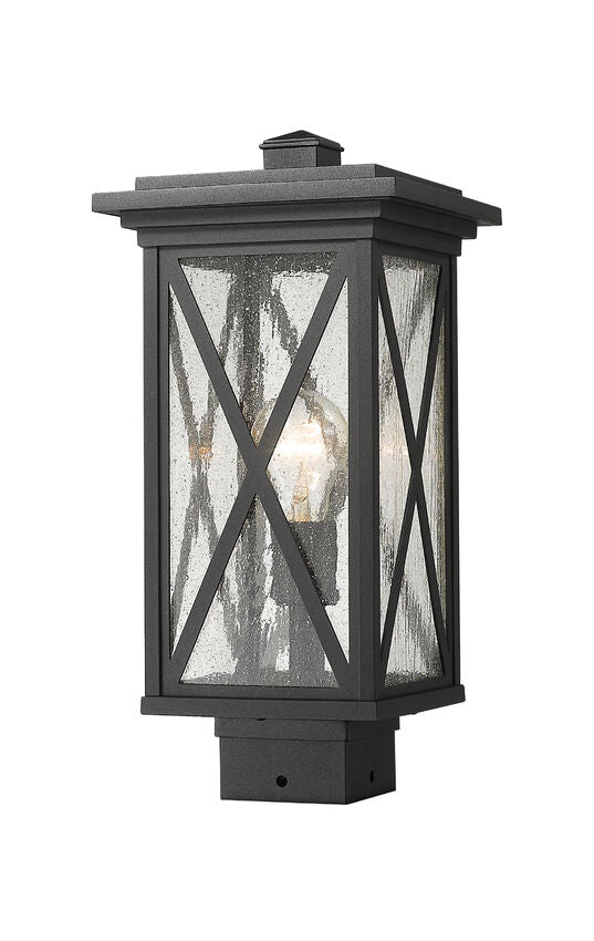 Z-Lite Brookside 8" W x 16" H 1-Light Black Outdoor Post Mount Fixture With Clear Seedy Glass Shade