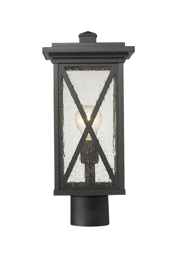 Z-Lite Brookside 8" W x 17" H 1-Light Black Outdoor Post Mount Fixture With Clear Seedy Glass Shade