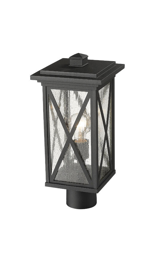 Z-Lite Brookside 8" W x 17" H 1-Light Black Outdoor Post Mount Fixture With Clear Seedy Glass Shade