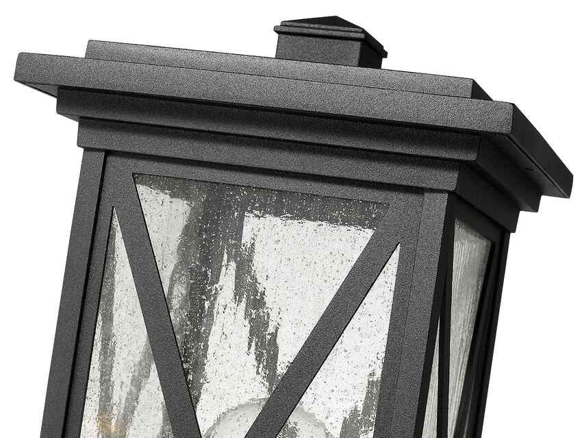 Z-Lite Brookside 8" W x 17" H 1-Light Black Outdoor Post Mount Fixture With Clear Seedy Glass Shade