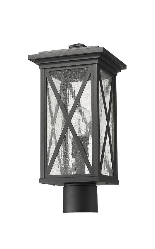 Z-Lite Brookside 8" W x 17" H 1-Light Black Outdoor Post Mount Fixture With Clear Seedy Glass Shade