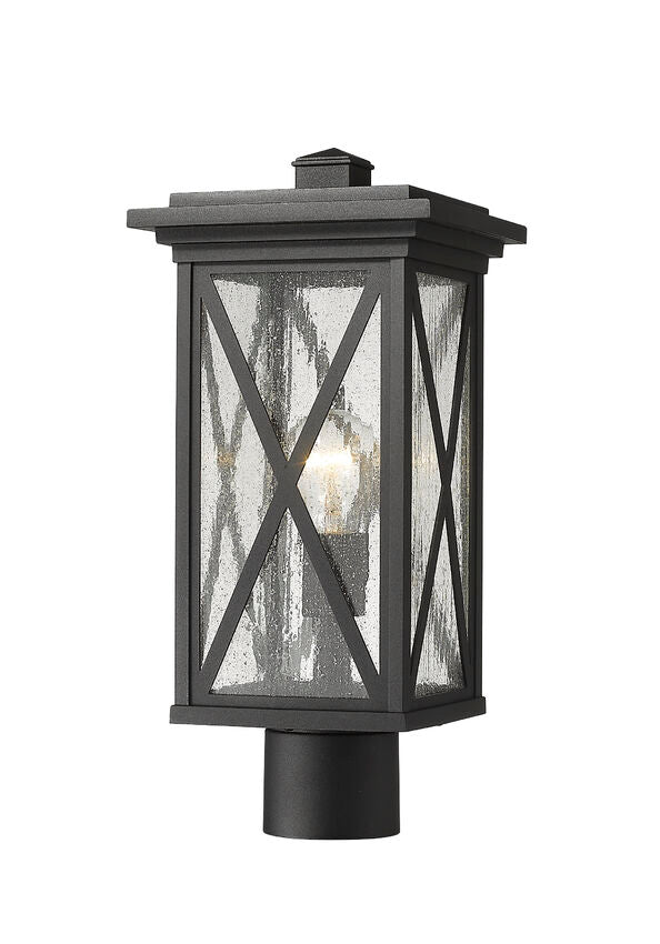Z-Lite Brookside 8" W x 17" H 1-Light Black Outdoor Post Mount Fixture With Clear Seedy Glass Shade
