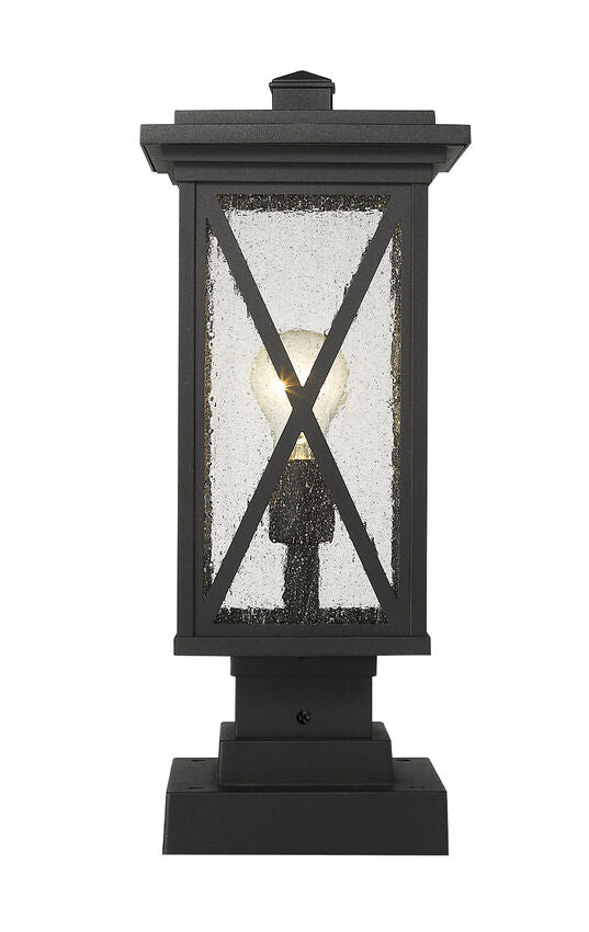Z-Lite Brookside 8" W x 18" H 1-Light Black Outdoor Pier Mounted Fixture and Square Pier Mount Hardware With Clear Seedy Glass Shade