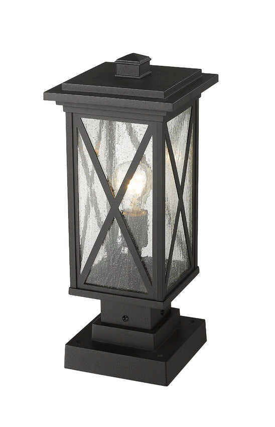 Z-Lite Brookside 8" W x 18" H 1-Light Black Outdoor Pier Mounted Fixture and Square Pier Mount Hardware With Clear Seedy Glass Shade