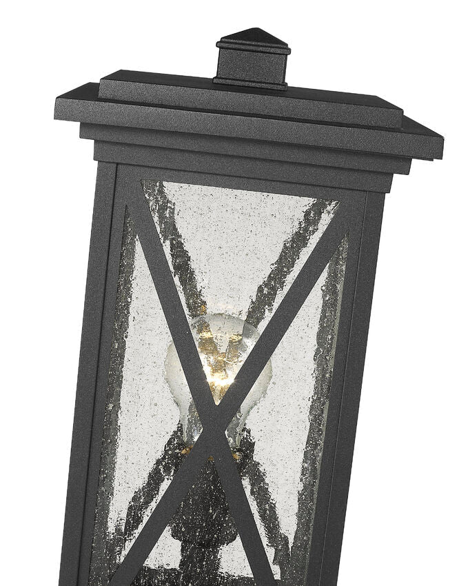 Z-Lite Brookside 8" W x 18" H 1-Light Black Outdoor Pier Mounted Fixture and Square Pier Mount Hardware With Clear Seedy Glass Shade