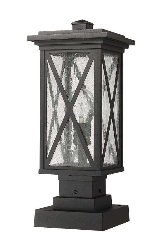 Z-Lite Brookside 8" W x 18" H 1-Light Black Outdoor Pier Mounted Fixture and Square Pier Mount Hardware With Clear Seedy Glass Shade