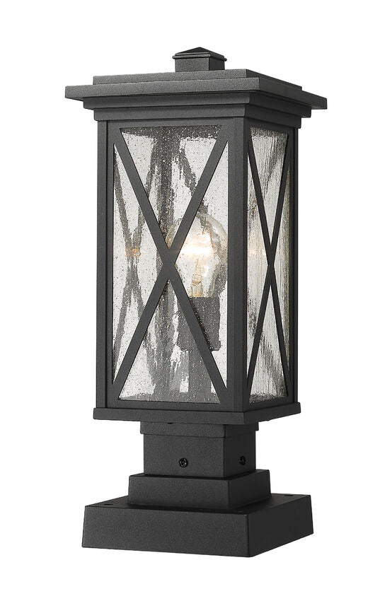 Z-Lite Brookside 8" W x 18" H 1-Light Black Outdoor Pier Mounted Fixture and Square Pier Mount Hardware With Clear Seedy Glass Shade