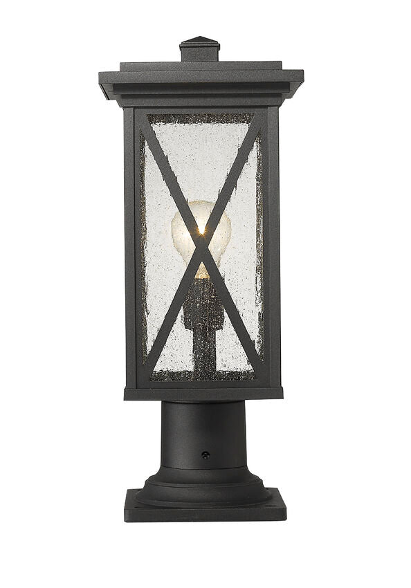 Z-Lite Brookside 8" W x 19" H 1-Light Black Outdoor Pier Mounted Fixture and Square Pier Mount Hardware With Clear Seedy Glass Shade