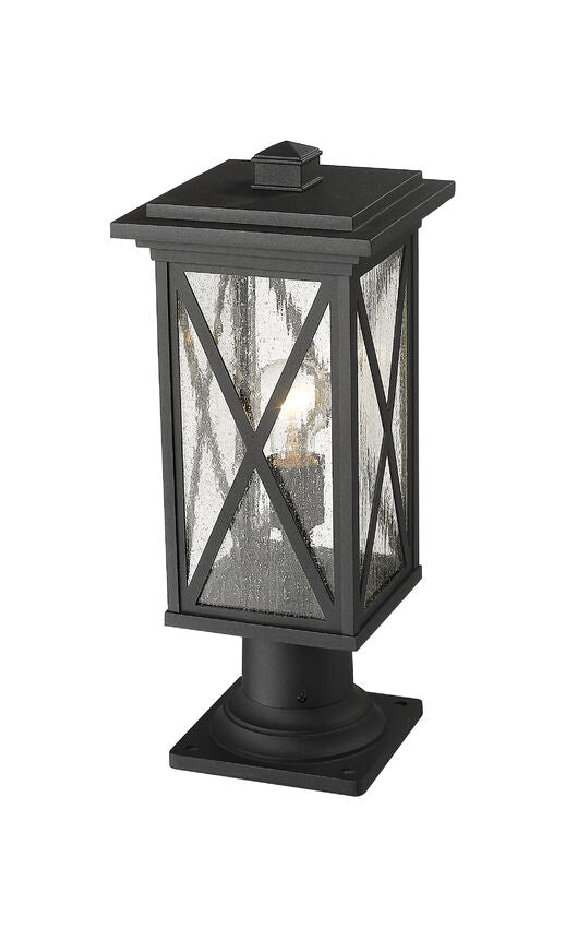 Z-Lite Brookside 8" W x 19" H 1-Light Black Outdoor Pier Mounted Fixture and Square Pier Mount Hardware With Clear Seedy Glass Shade