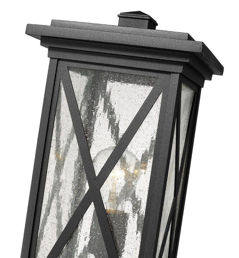 Z-Lite Brookside 8" W x 19" H 1-Light Black Outdoor Pier Mounted Fixture and Square Pier Mount Hardware With Clear Seedy Glass Shade