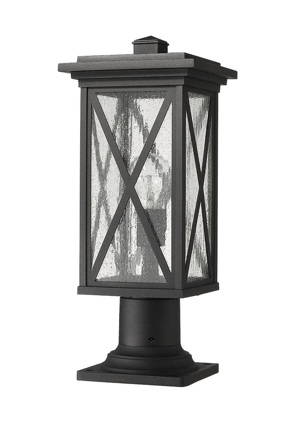 Z-Lite Brookside 8" W x 19" H 1-Light Black Outdoor Pier Mounted Fixture and Square Pier Mount Hardware With Clear Seedy Glass Shade