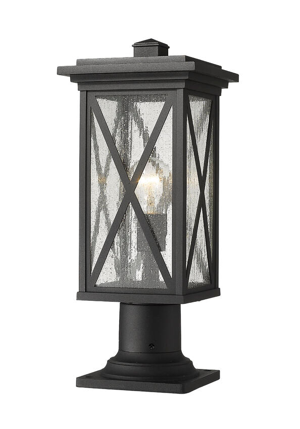 Z-Lite Brookside 8" W x 19" H 1-Light Black Outdoor Pier Mounted Fixture and Square Pier Mount Hardware With Clear Seedy Glass Shade