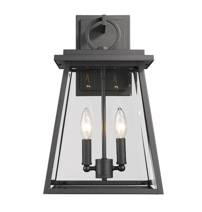 Z-Lite Broughton 11" 2-Light Black Aluminum Outdoor Wall Sconce With Clear Beveled Glass Shade