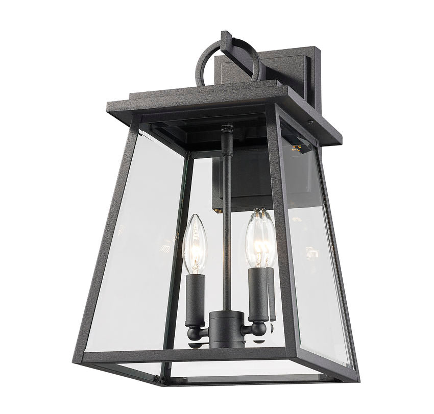 Z-Lite Broughton 11" 2-Light Black Aluminum Outdoor Wall Sconce With Clear Beveled Glass Shade