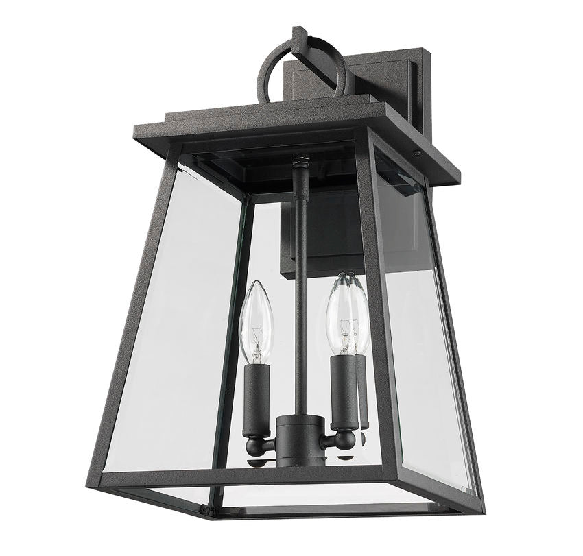 Z-Lite Broughton 11" 2-Light Black Aluminum Outdoor Wall Sconce With Clear Beveled Glass Shade