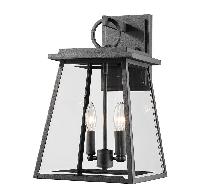 Z-Lite Broughton 11" 2-Light Black Aluminum Outdoor Wall Sconce With Clear Beveled Glass Shade