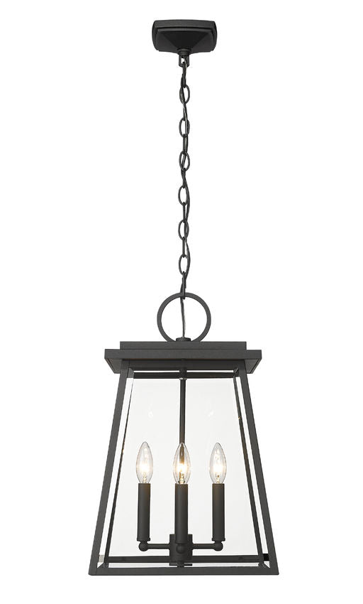 Z-Lite Broughton 13" 4-Light Black Aluminum Outdoor Chain Mount Ceiling Fixture With Clear Beveled Glass Shade
