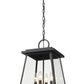 Z-Lite Broughton 13" 4-Light Black Aluminum Outdoor Chain Mount Ceiling Fixture With Clear Beveled Glass Shade