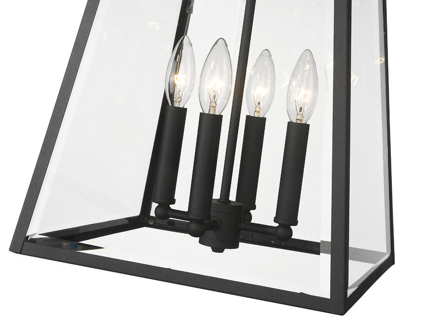 Z-Lite Broughton 13" 4-Light Black Aluminum Outdoor Chain Mount Ceiling Fixture With Clear Beveled Glass Shade