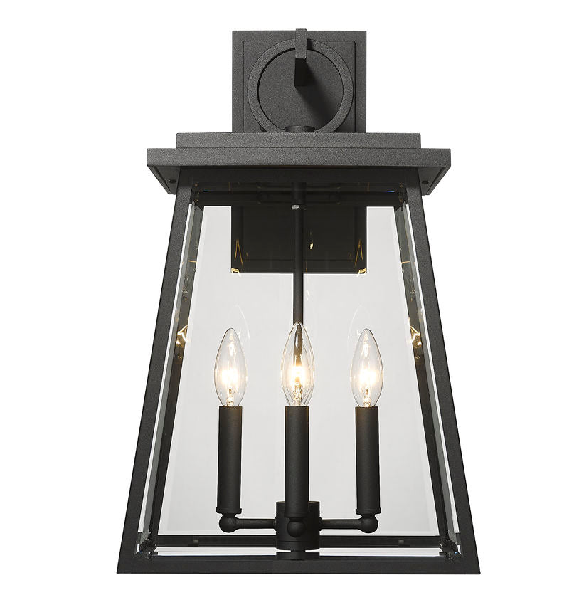 Z-Lite Broughton 13" 4-Light Black Aluminum Outdoor Wall Sconce With Clear Beveled Glass Shade
