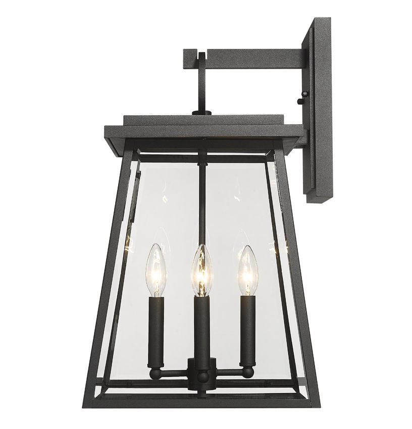 Z-Lite Broughton 13" 4-Light Black Aluminum Outdoor Wall Sconce With Clear Beveled Glass Shade