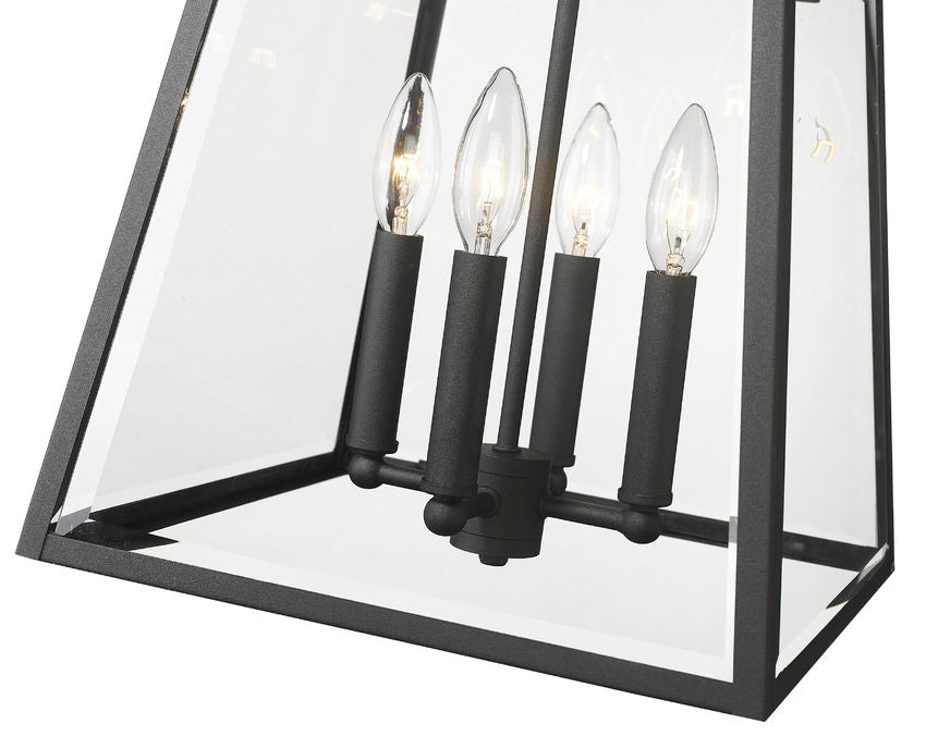 Z-Lite Broughton 13" 4-Light Black Aluminum Outdoor Wall Sconce With Clear Beveled Glass Shade