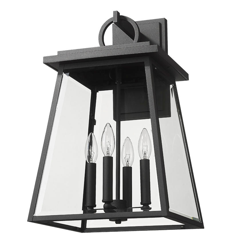 Z-Lite Broughton 13" 4-Light Black Aluminum Outdoor Wall Sconce With Clear Beveled Glass Shade