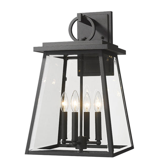 Z-Lite Broughton 13" 4-Light Black Aluminum Outdoor Wall Sconce With Clear Beveled Glass Shade