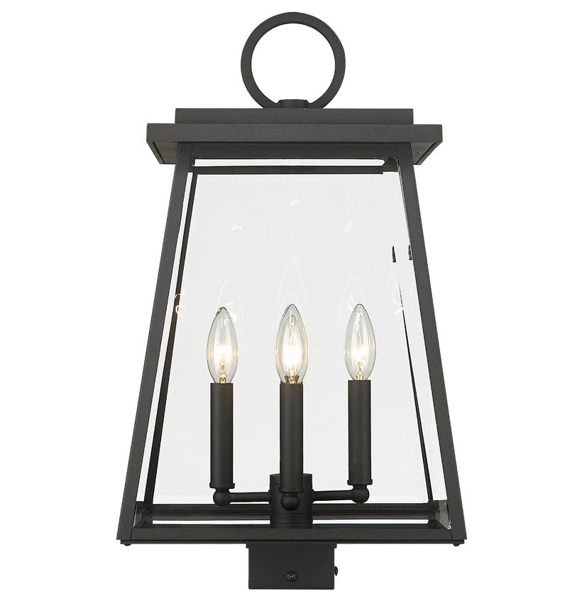 Z-Lite Broughton 13" W x 22" H 4-Light Black Outdoor Post Mount Fixture With Clear Beveled Glass Shade