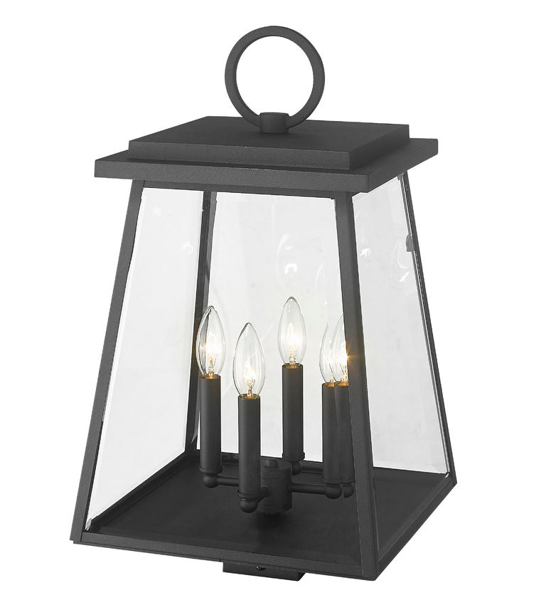 Z-Lite Broughton 13" W x 22" H 4-Light Black Outdoor Post Mount Fixture With Clear Beveled Glass Shade