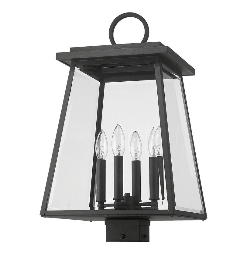Z-Lite Broughton 13" W x 22" H 4-Light Black Outdoor Post Mount Fixture With Clear Beveled Glass Shade