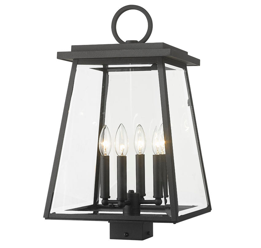 Z-Lite Broughton 13" W x 22" H 4-Light Black Outdoor Post Mount Fixture With Clear Beveled Glass Shade