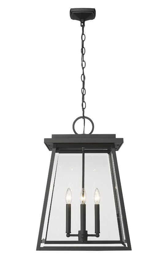 Z-Lite Broughton 16" 4-Light Black Aluminum Outdoor Chain Mount Ceiling Fixture With Clear Beveled Glass Shade