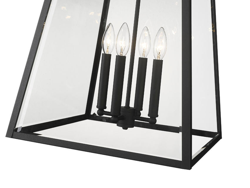 Z-Lite Broughton 16" 4-Light Black Aluminum Outdoor Chain Mount Ceiling Fixture With Clear Beveled Glass Shade