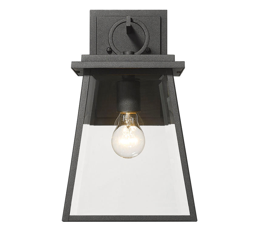 Z-Lite Broughton 9" 1-Light Black Aluminum Outdoor Wall Sconce With Clear Beveled Glass Shade