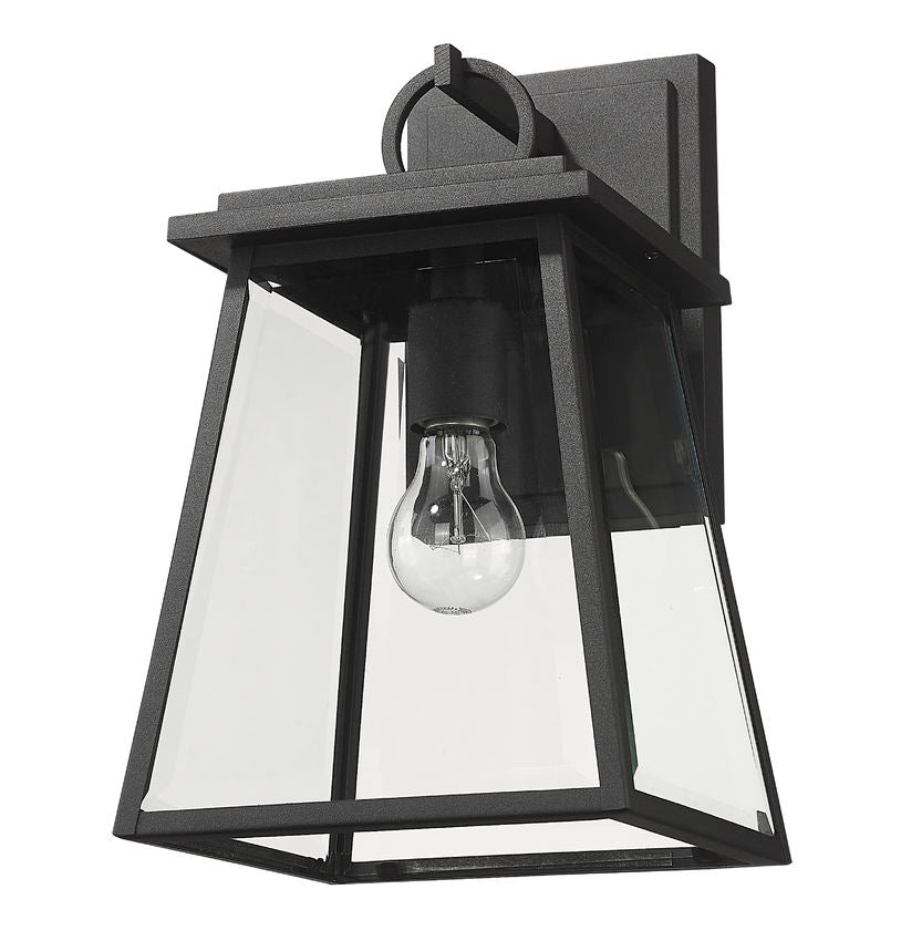 Z-Lite Broughton 9" 1-Light Black Aluminum Outdoor Wall Sconce With Clear Beveled Glass Shade