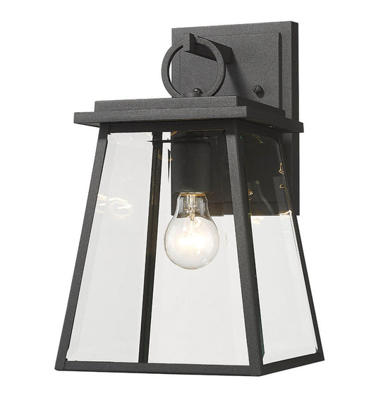 Z-Lite Broughton 9" 1-Light Black Aluminum Outdoor Wall Sconce With Clear Beveled Glass Shade