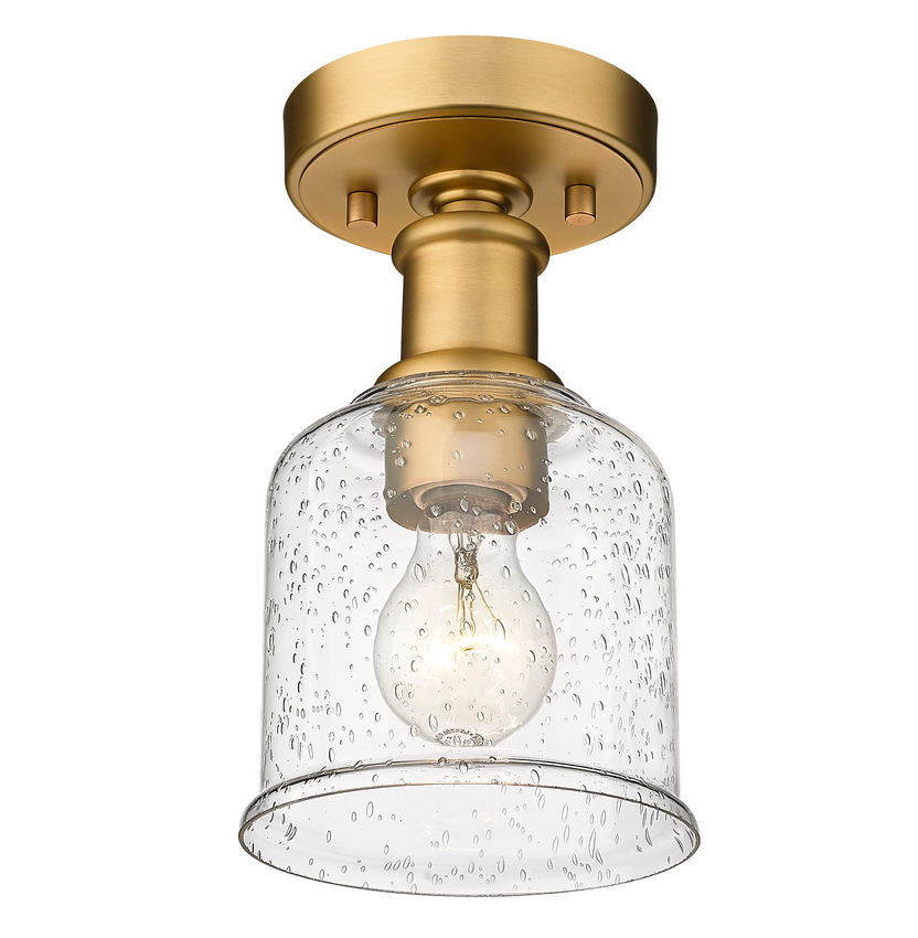 Z-Lite Bryant 6" 1-Light Heritage Brass Flush Mount Lighting With Clear Seedy Glass Shade