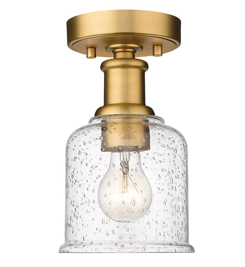 Z-Lite Bryant 6" 1-Light Heritage Brass Flush Mount Lighting With Clear Seedy Glass Shade