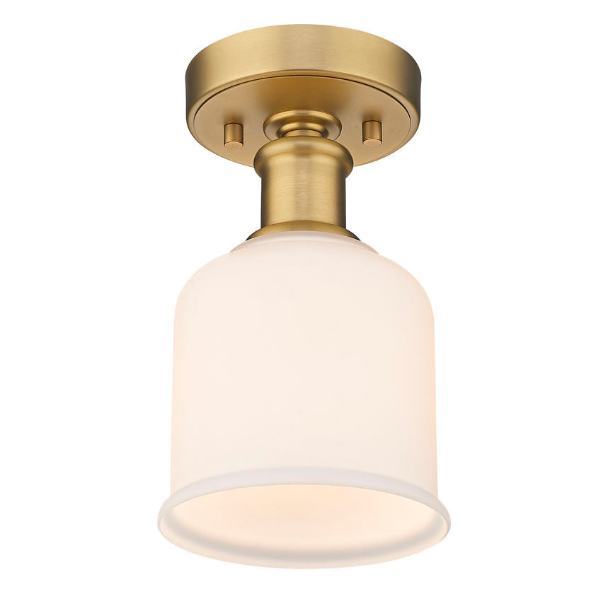 Z-Lite Bryant 6" 1-Light Heritage Brass Flush Mount Lighting With Matte Opal Glass Shade