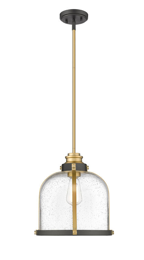 Z-Lite Burren 12" 1-Light Bronze and Brass Pendant Light With Clear Seedy Glass Shade