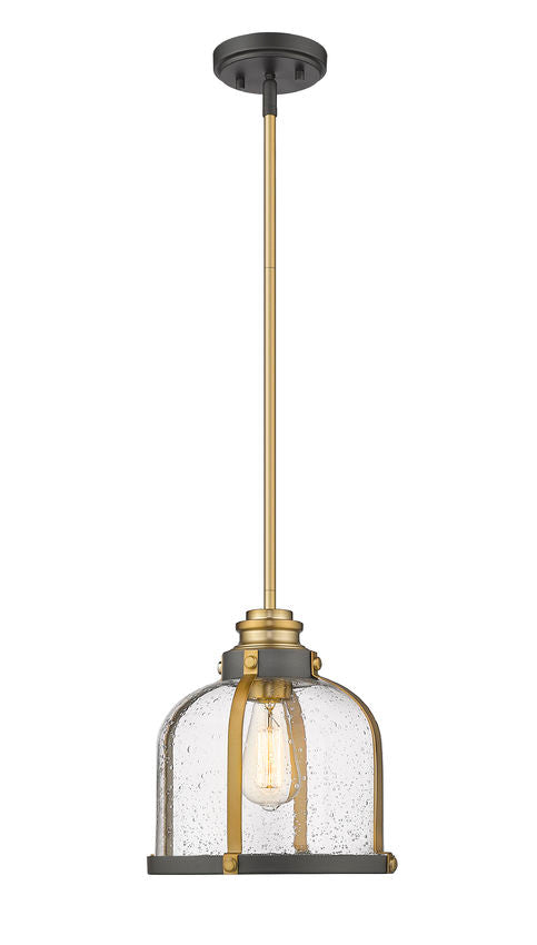 Z-Lite Burren 12" 1-Light Bronze and Brass Pendant Light With Clear Seedy Glass Shade