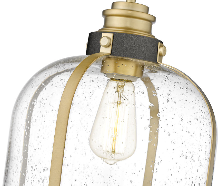 Z-Lite Burren 12" 1-Light Bronze and Brass Pendant Light With Clear Seedy Glass Shade
