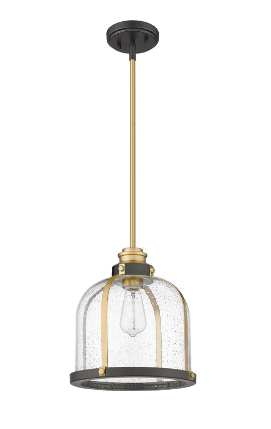 Z-Lite Burren 12" 1-Light Bronze and Brass Pendant Light With Clear Seedy Glass Shade