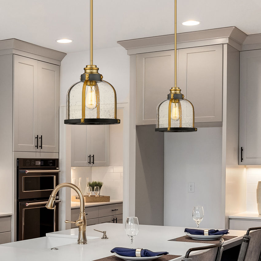 Z-Lite Burren 12" 1-Light Bronze and Brass Pendant Light With Clear Seedy Glass Shade
