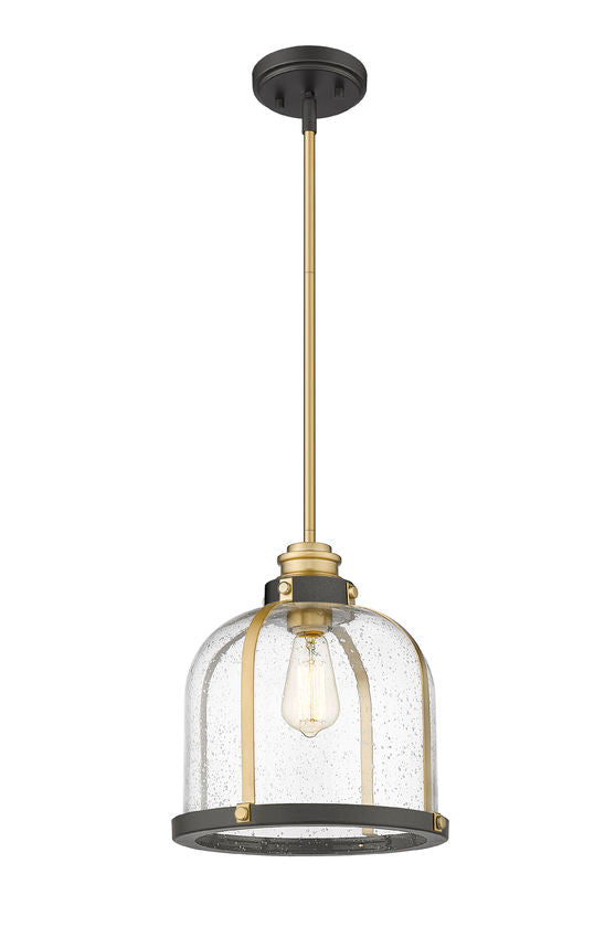 Z-Lite Burren 12" 1-Light Bronze and Brass Pendant Light With Clear Seedy Glass Shade