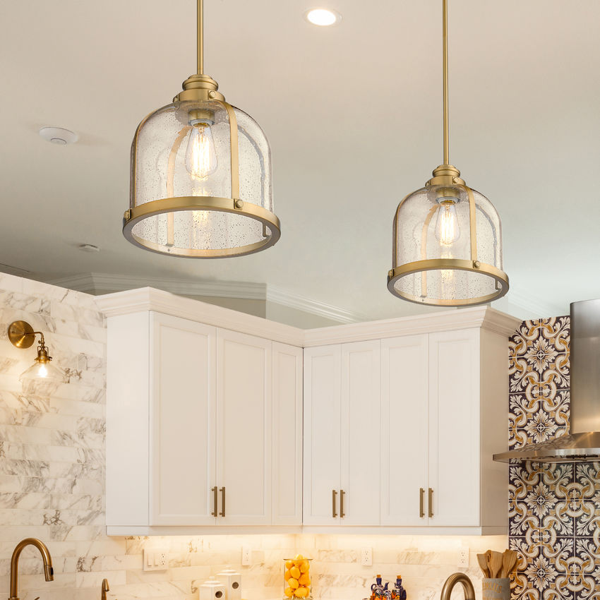 Z-Lite Burren 12" 1-Light Heritage Brass Pendant Light With Clear Seedy Glass Shade