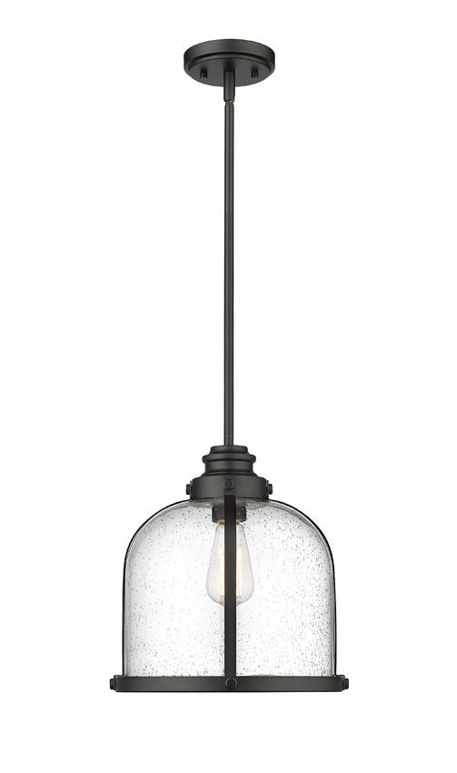Z-Lite Burren 12" 1-Light Matte Black Pendant Light With Clear Seedy Glass Shade