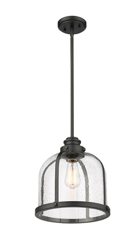 Z-Lite Burren 12" 1-Light Matte Black Pendant Light With Clear Seedy Glass Shade