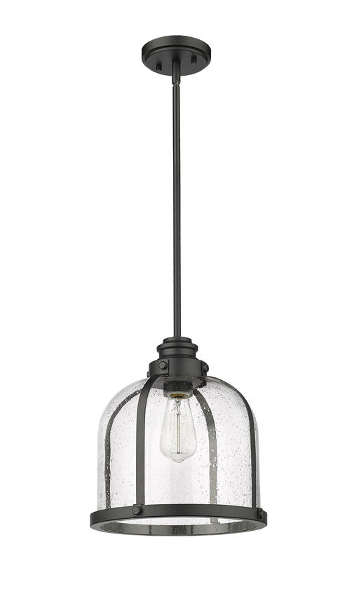 Z-Lite Burren 12" 1-Light Matte Black Pendant Light With Clear Seedy Glass Shade